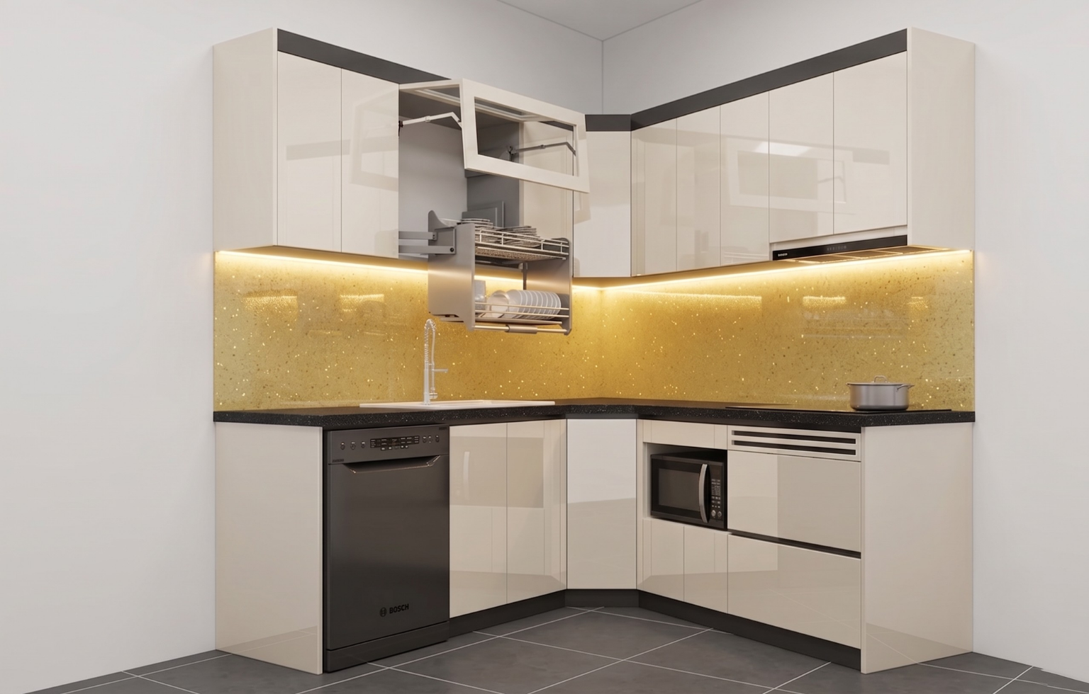 Tủ bếp inox cánh acrylic CN09